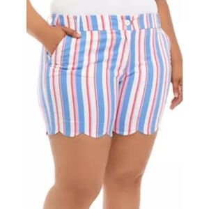 NWT Crown & Ivy Shelby Scalloped Hem Shorts Striped Size 14 Casual Beach